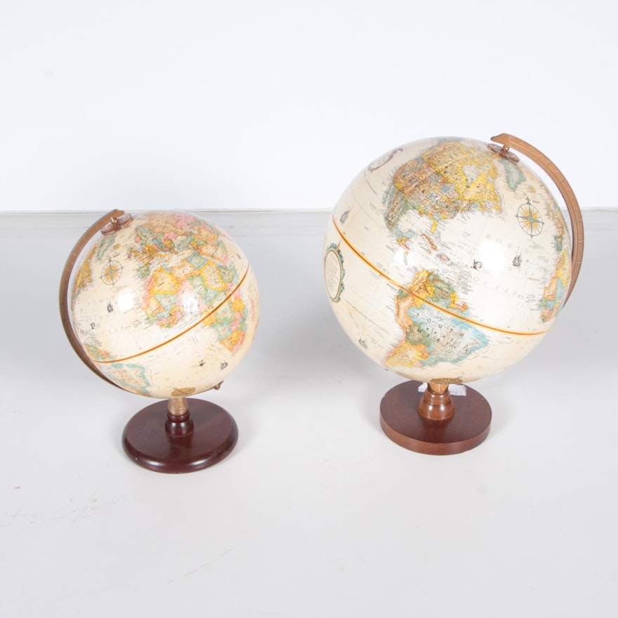 Pair of Desktop Globes with Wooden Bases