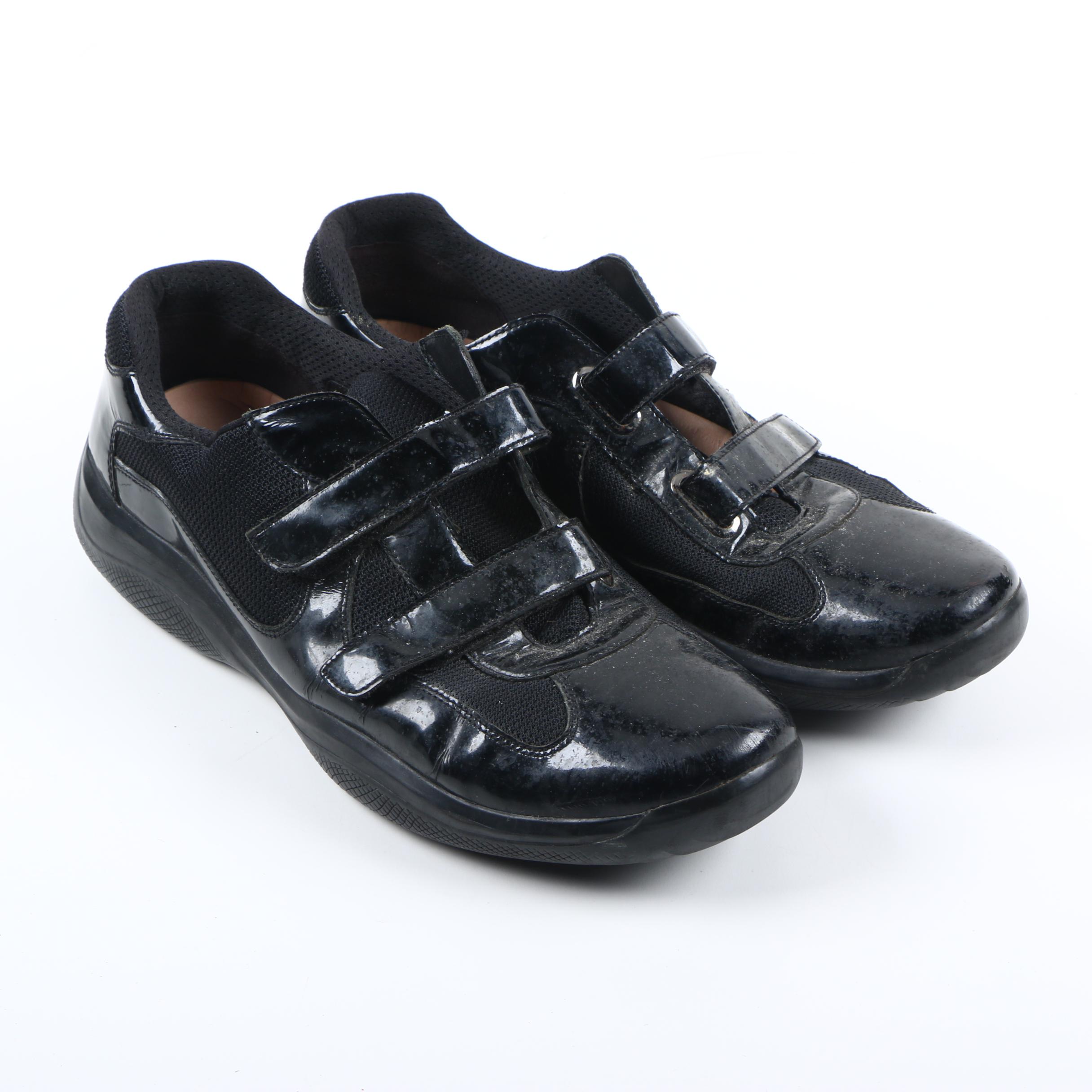 Men's Prada America's Cup Black Patent Leather and Mesh Sneakers
