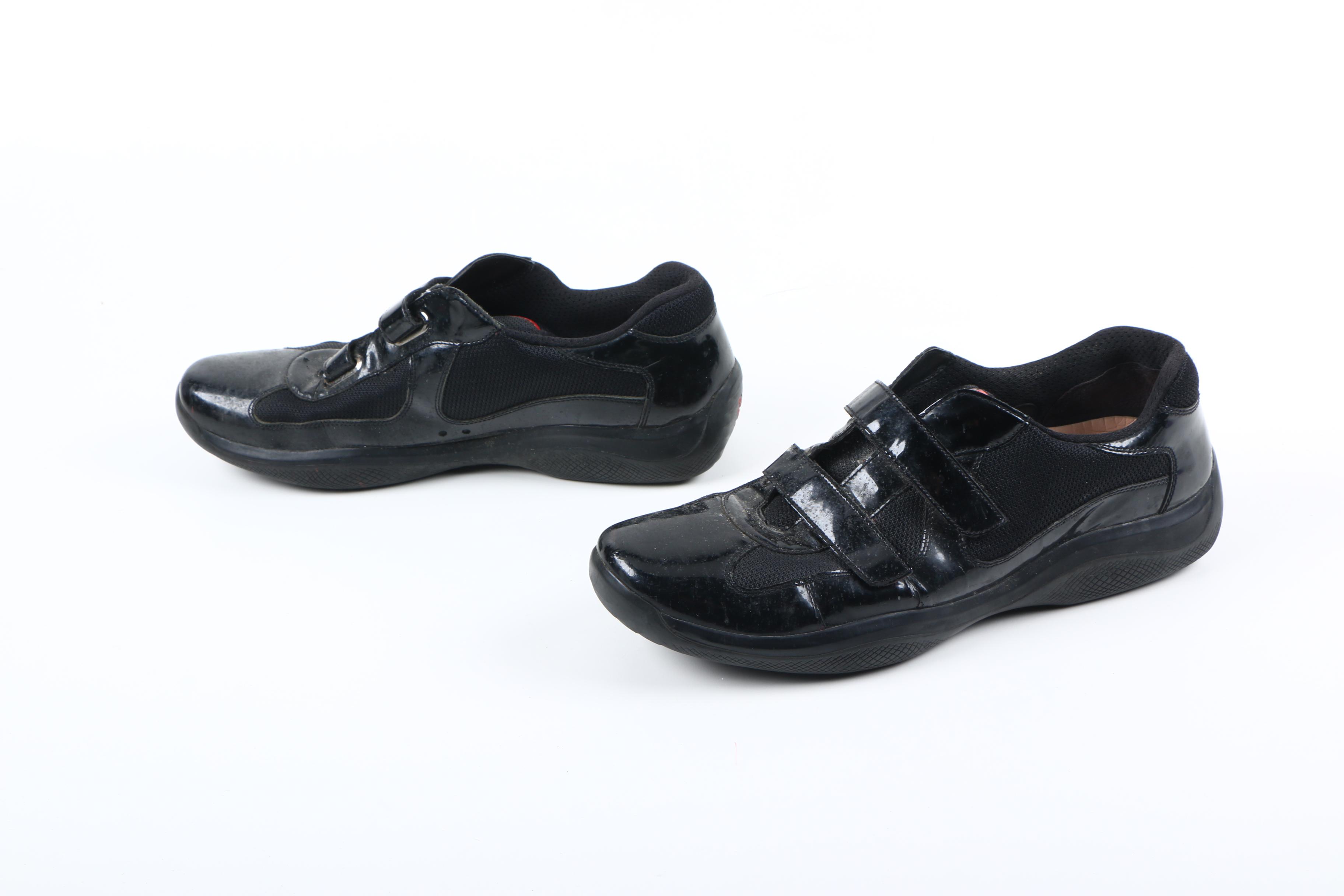 Men's Prada America's Cup Black Patent Leather and Mesh Sneakers