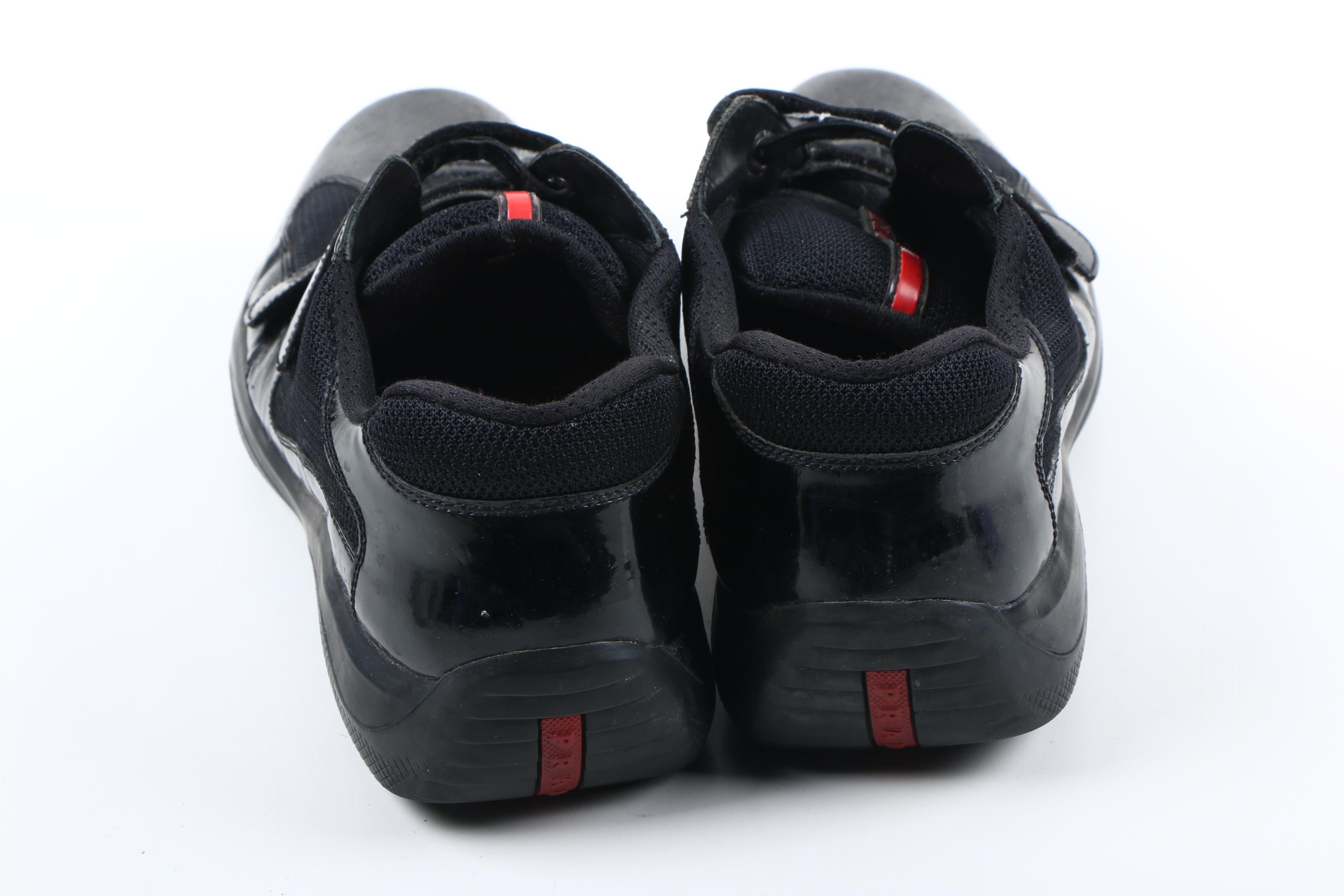 Men's Prada America's Cup Black Patent Leather and Mesh Sneakers