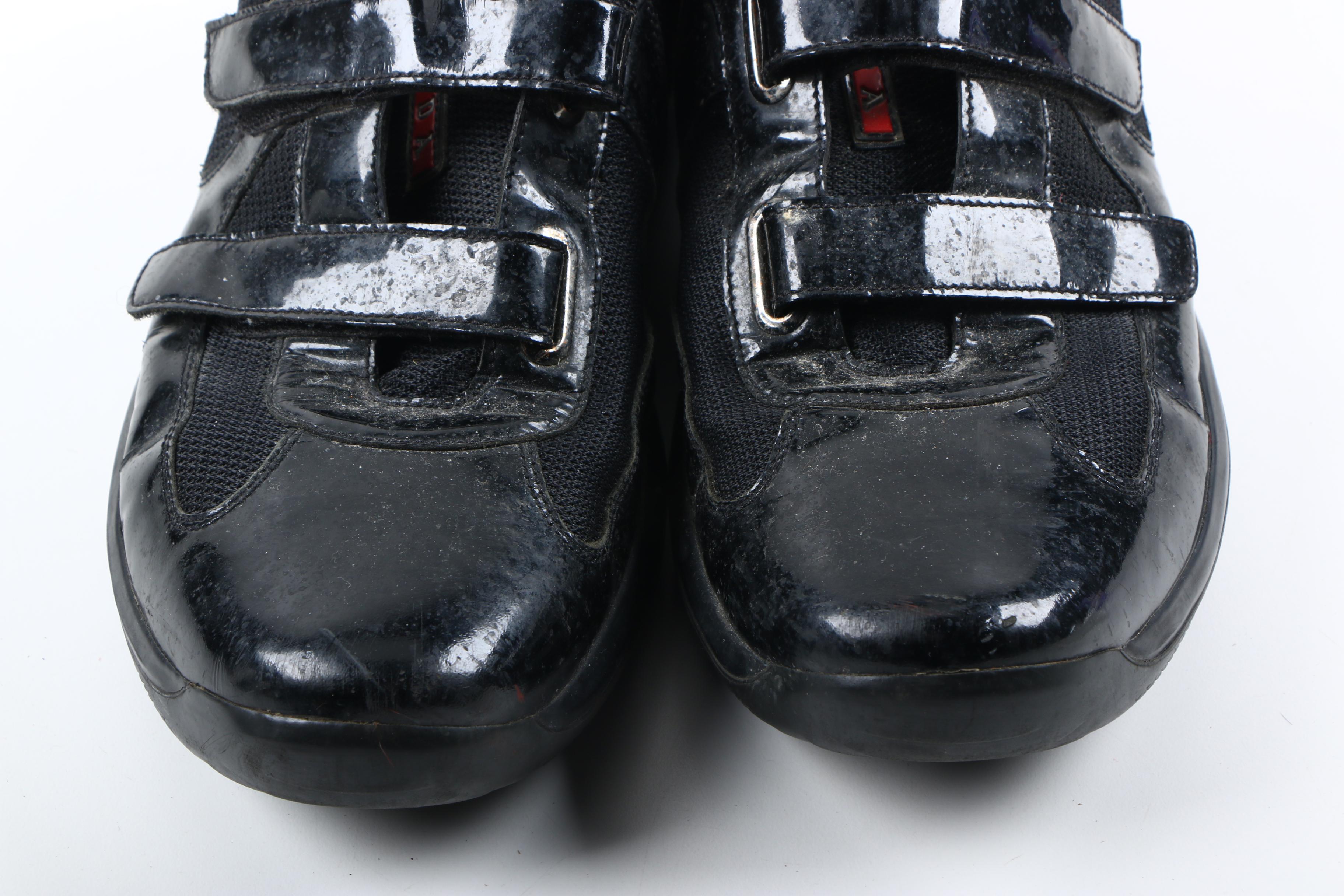 Men's Prada America's Cup Black Patent Leather and Mesh Sneakers