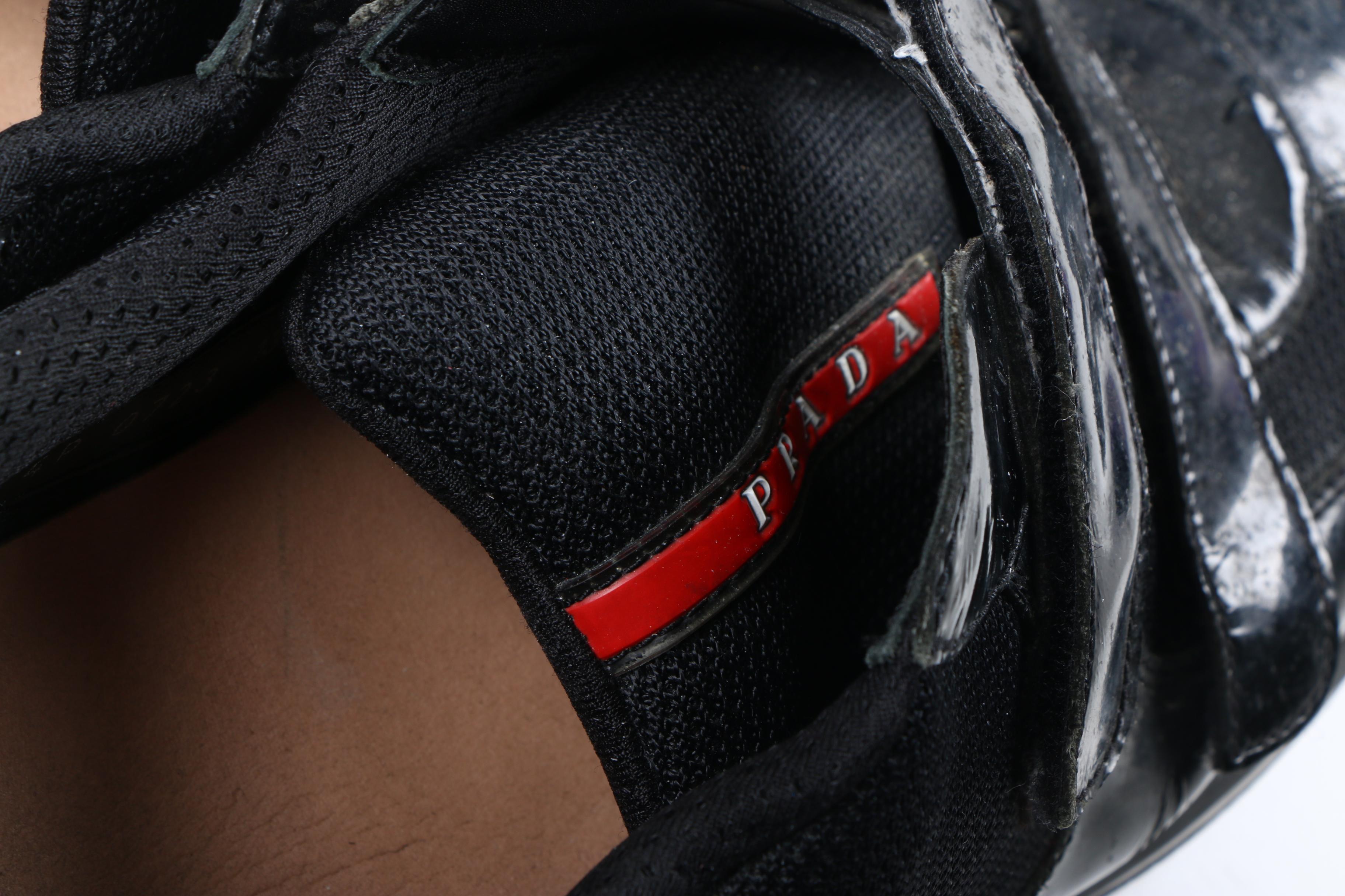 Men's Prada America's Cup Black Patent Leather and Mesh Sneakers