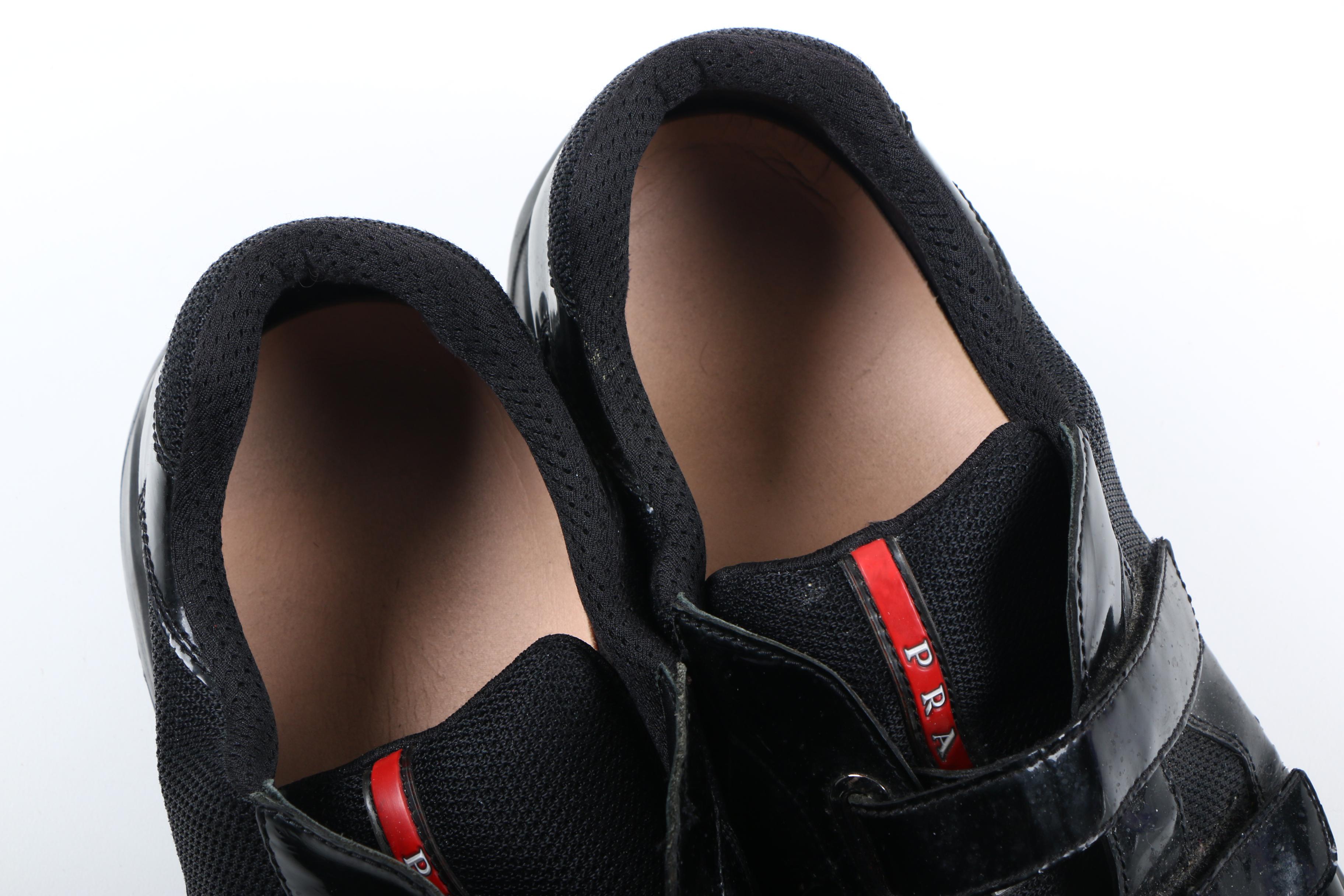 Men's Prada America's Cup Black Patent Leather and Mesh Sneakers