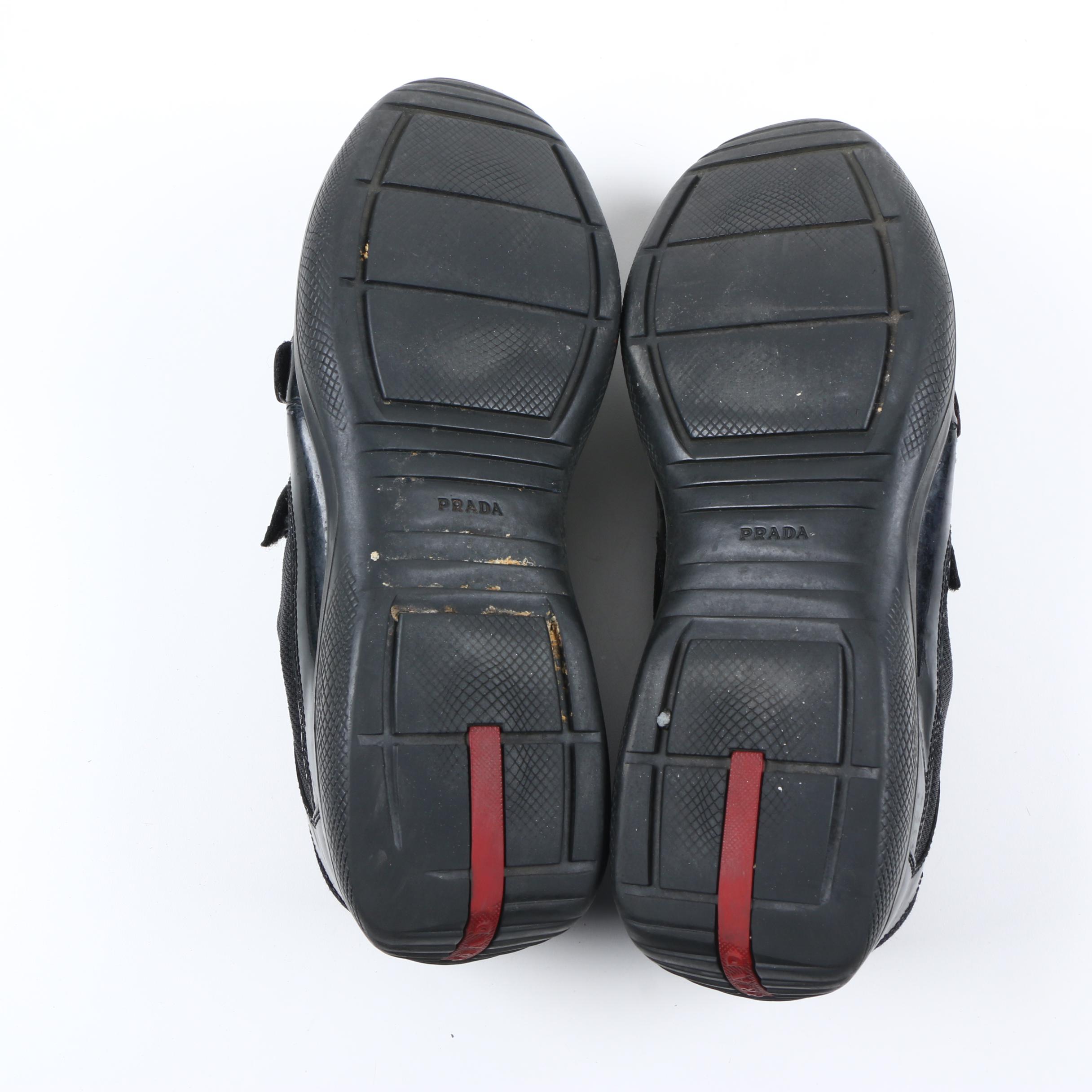 Men's Prada America's Cup Black Patent Leather and Mesh Sneakers