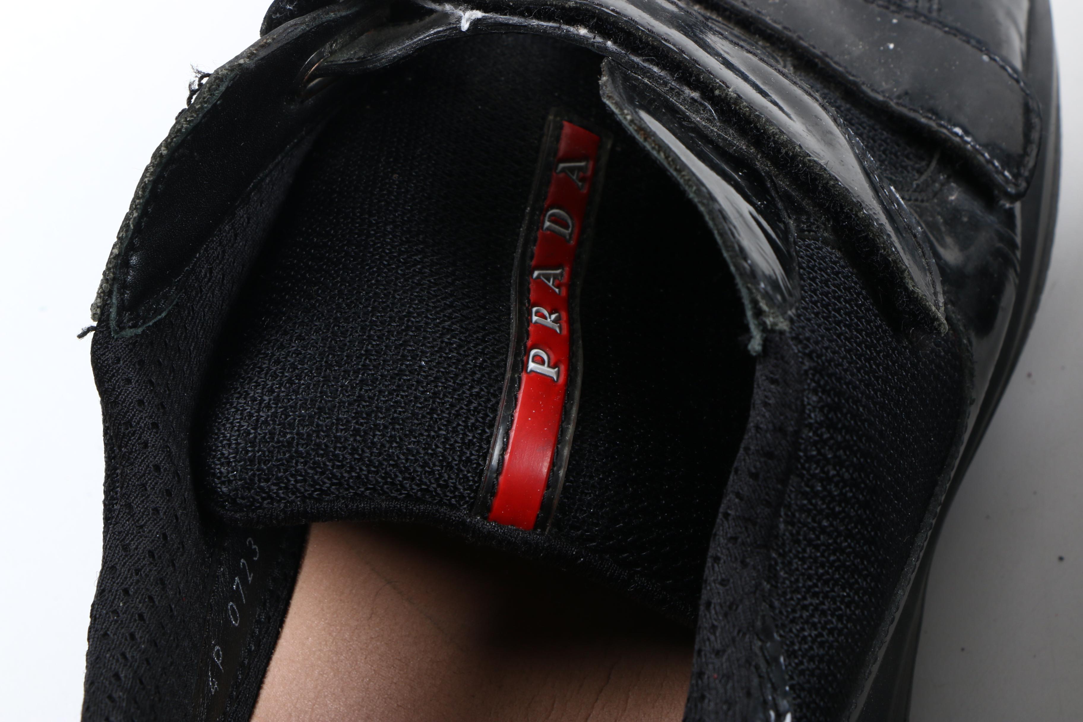 Men's Prada America's Cup Black Patent Leather and Mesh Sneakers