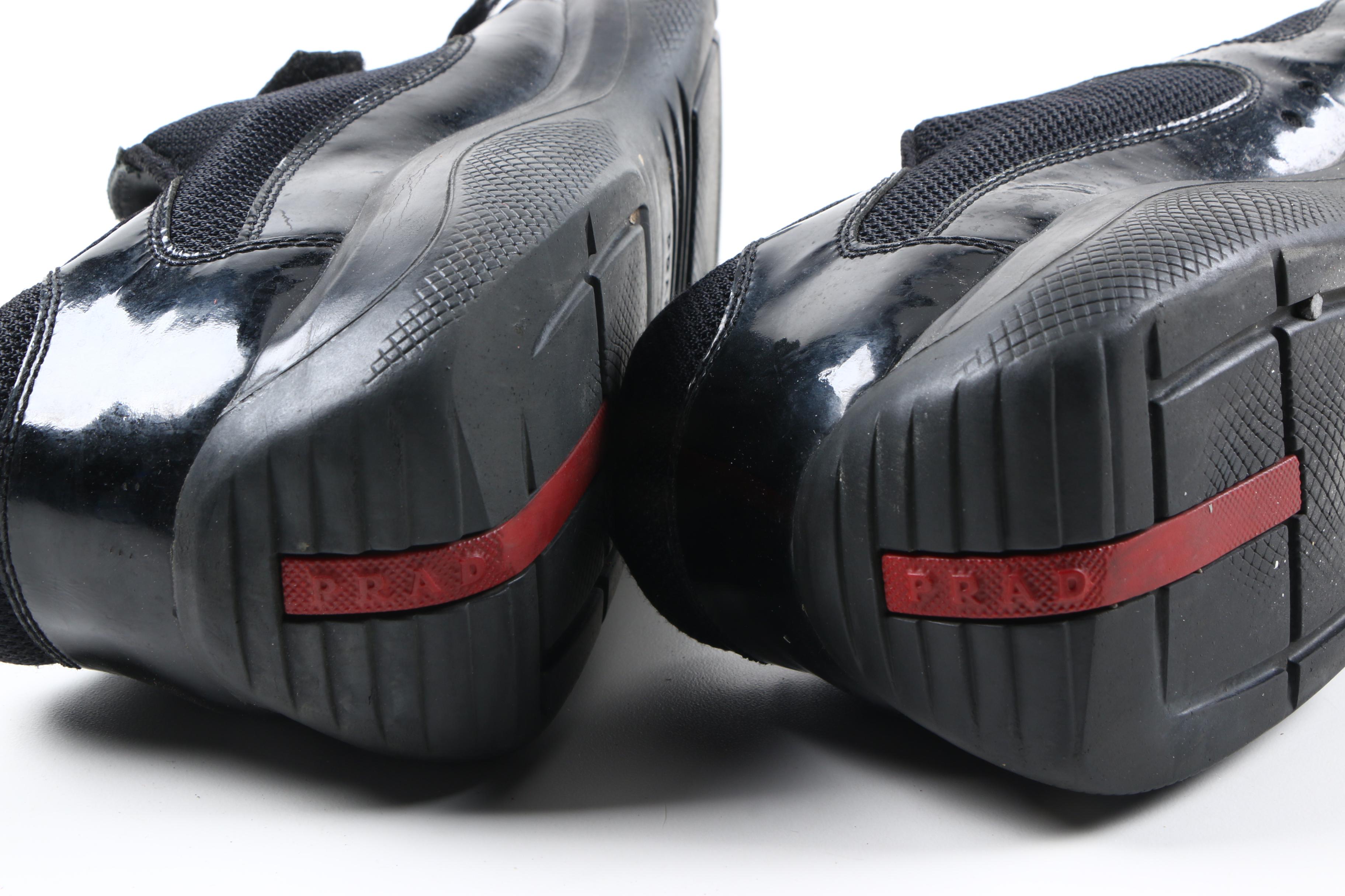 Men's Prada America's Cup Black Patent Leather and Mesh Sneakers