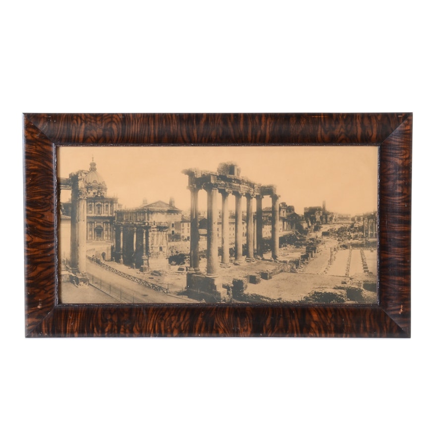 Circa 1885 Giacomo Brogi Panoramic Carbon Print "The Forum Temple Ruins, Rome"