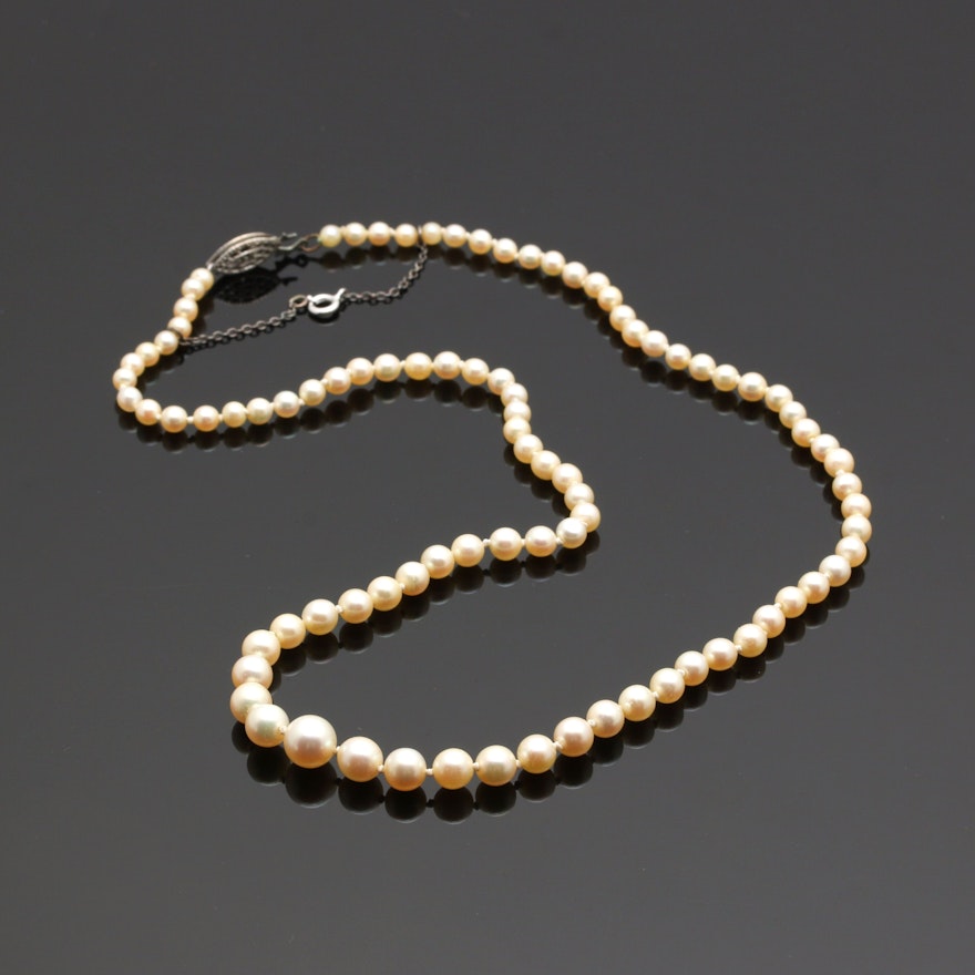 Sterling Silver and Cultured Pearl Graduating Necklace