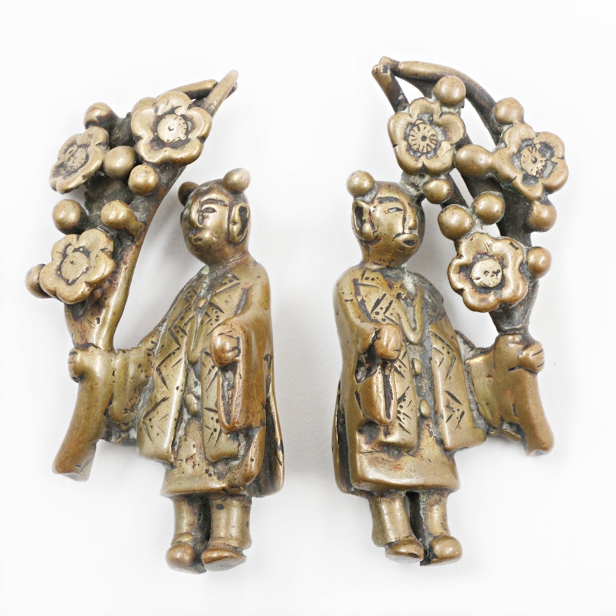 Pair of Chinese Bronze Figurative Paperweights