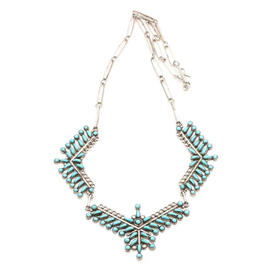 Zuni Seowtawa Petite Point Sterling Silver Turquoise Necklace
