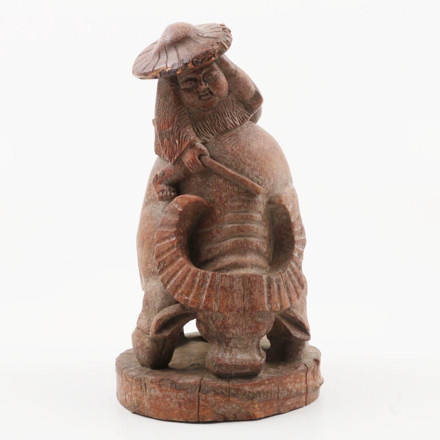 Qing Dynasty Chinese Bamboo Wood Carving of a Boy on a Water Buffalo