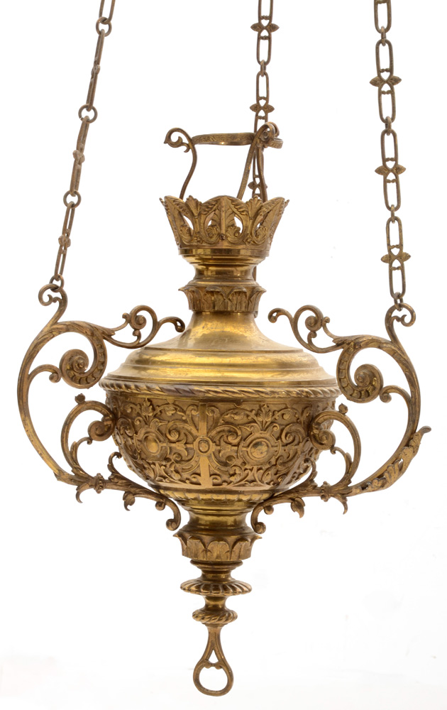 Antique Cast Brass Hanging Sanctuary Lamp