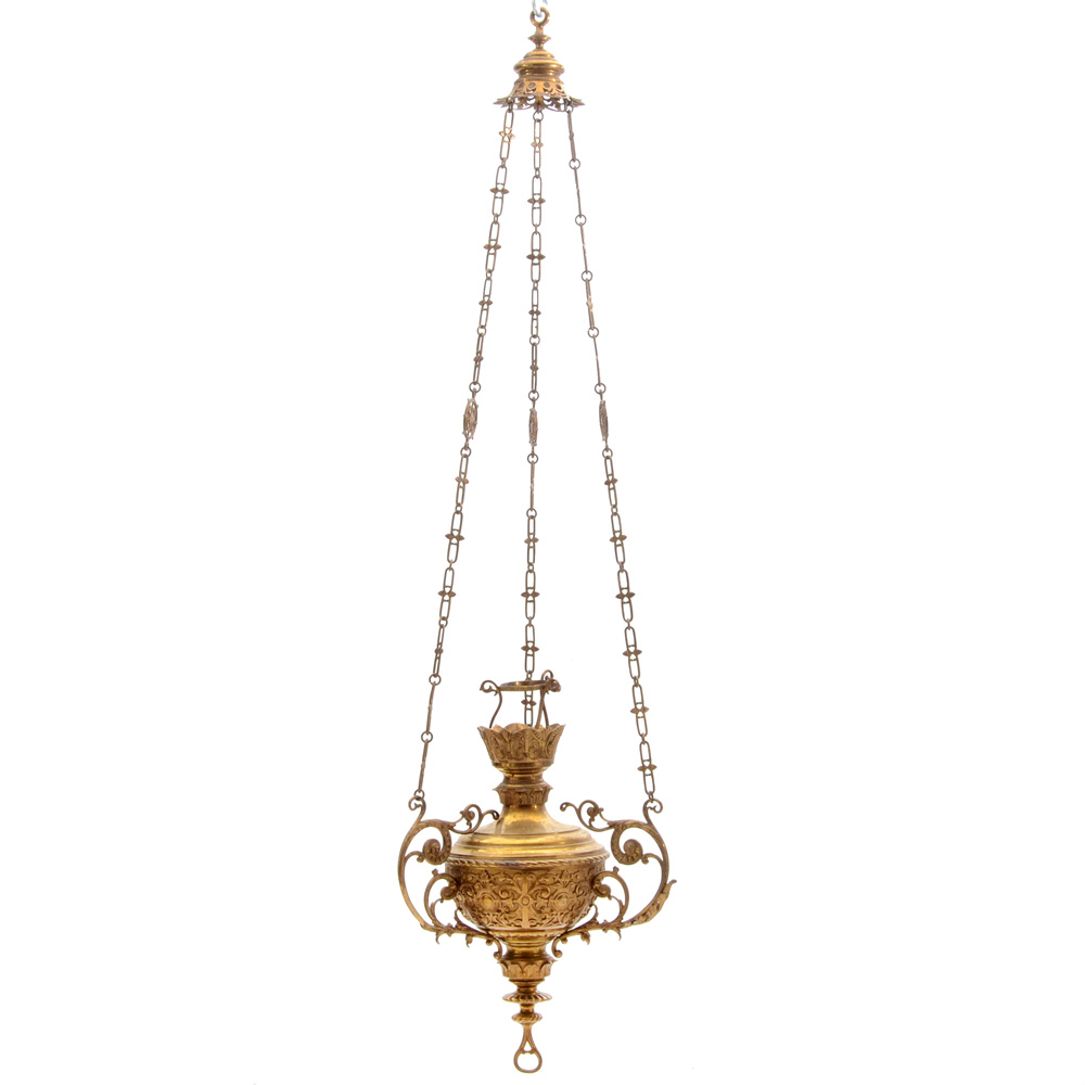 Antique Cast Brass Hanging Sanctuary Lamp
