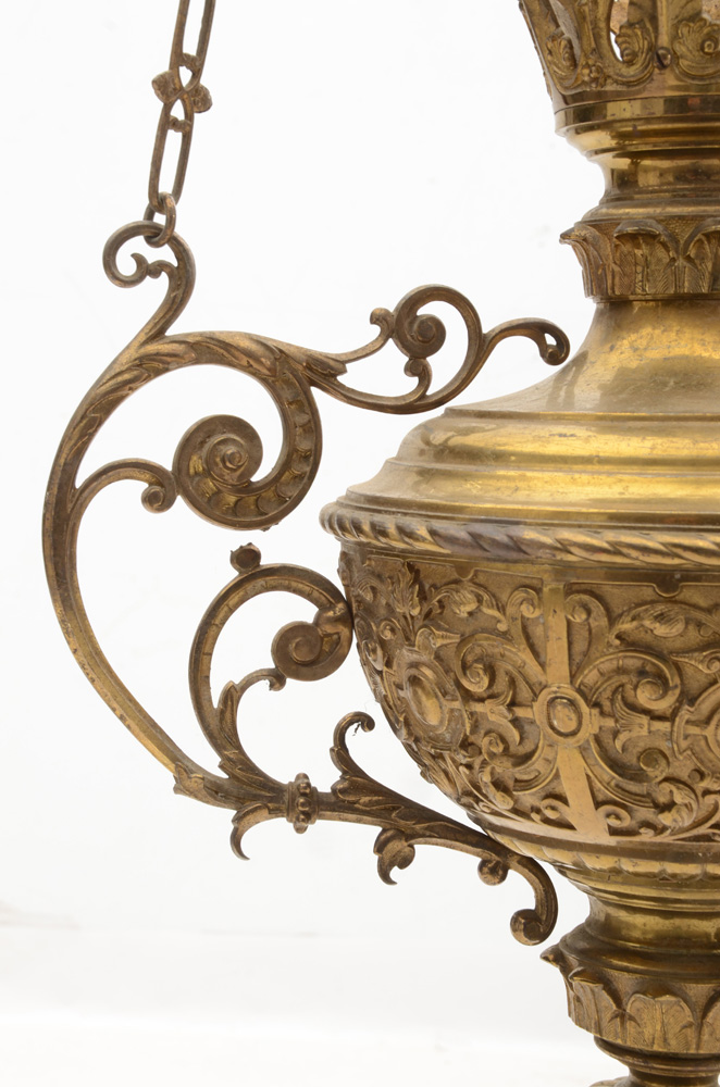 Antique Cast Brass Hanging Sanctuary Lamp