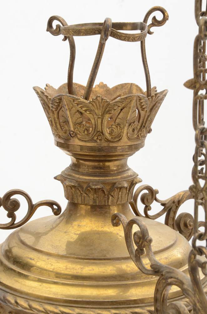 Antique Cast Brass Hanging Sanctuary Lamp