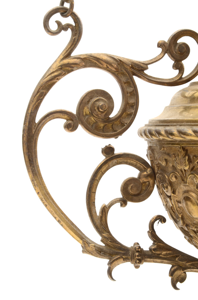 Antique Cast Brass Hanging Sanctuary Lamp