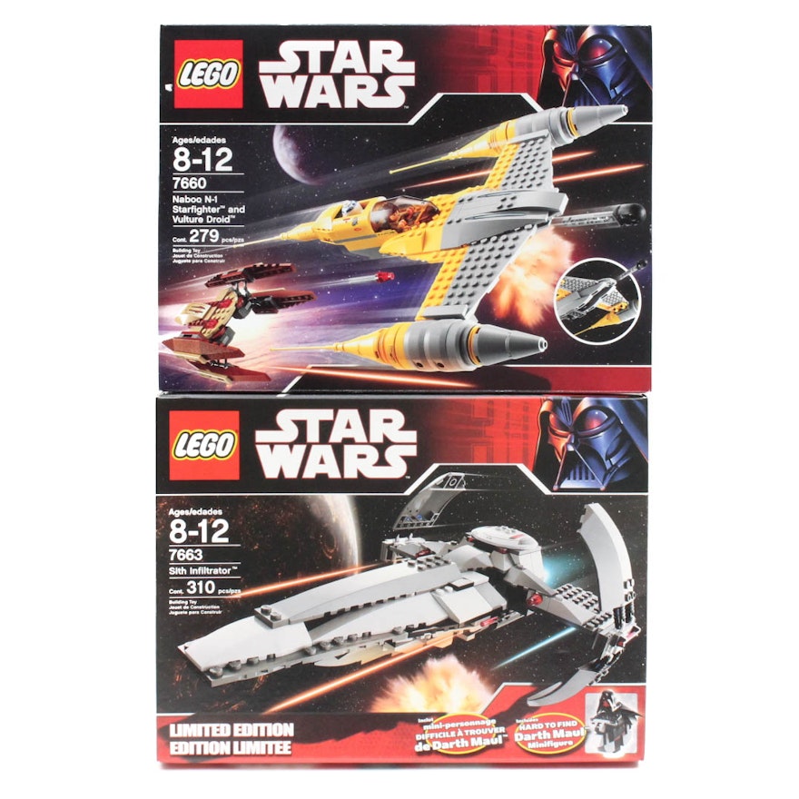 Lego "Star Wars" 7660 and 7663 "Naboo Star Fighter" and "Sith Infiltrator"