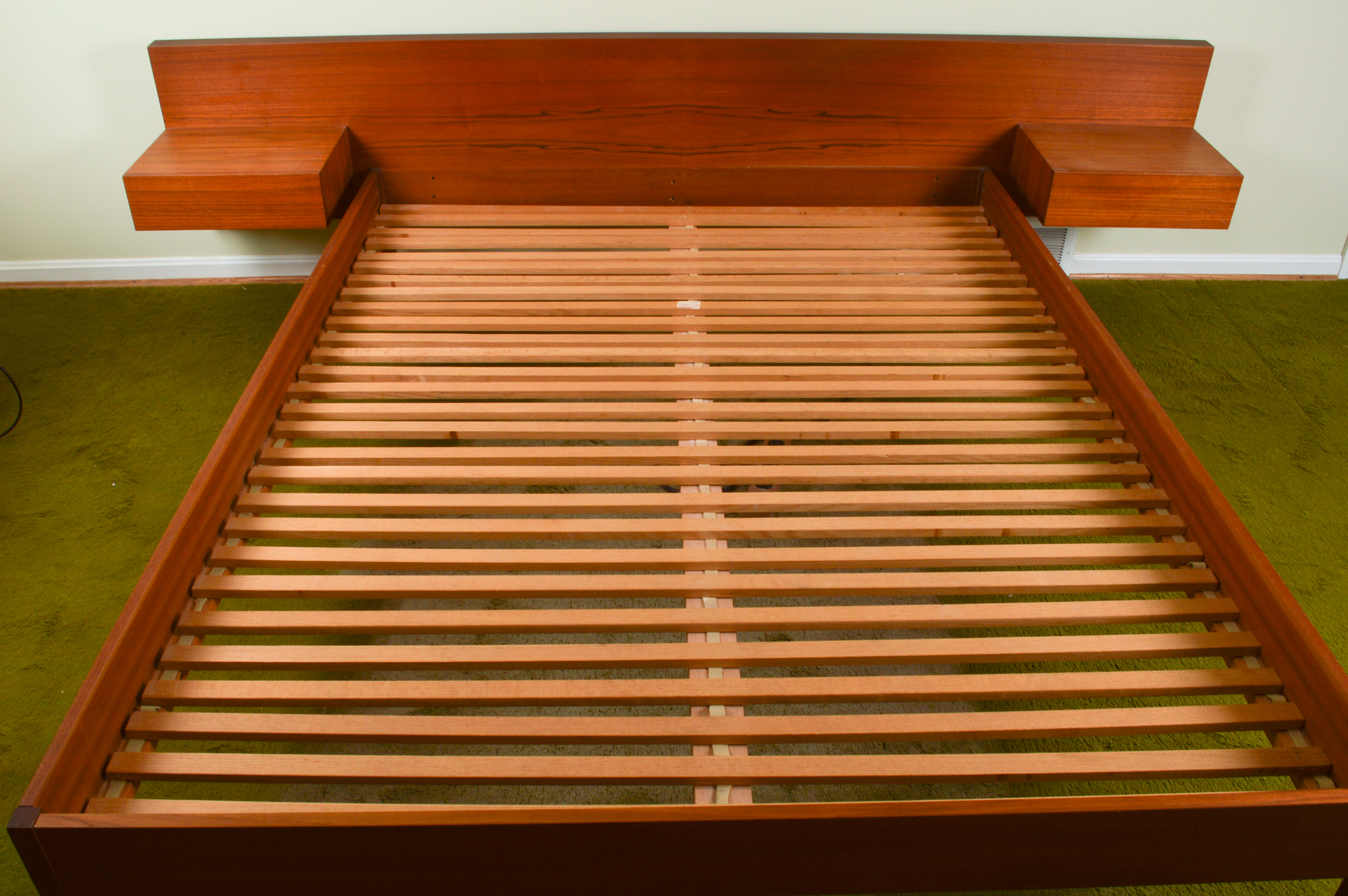 Danish Modern Queen Size Bed Frame With Floating Nightstands