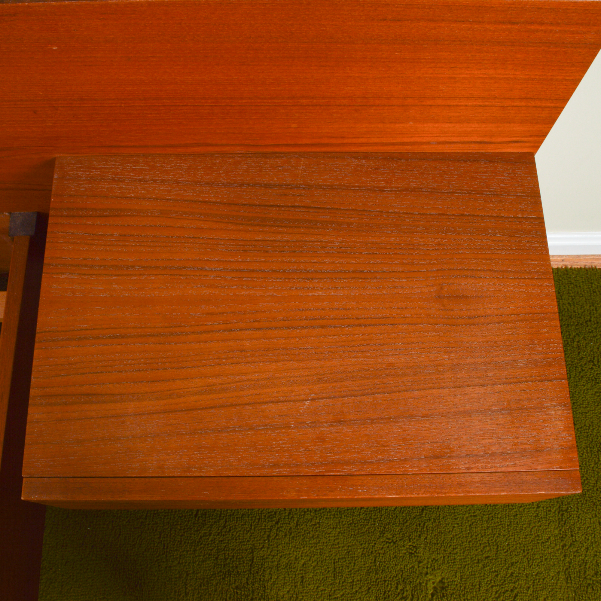 Danish Modern Queen Size Bed Frame With Floating Nightstands