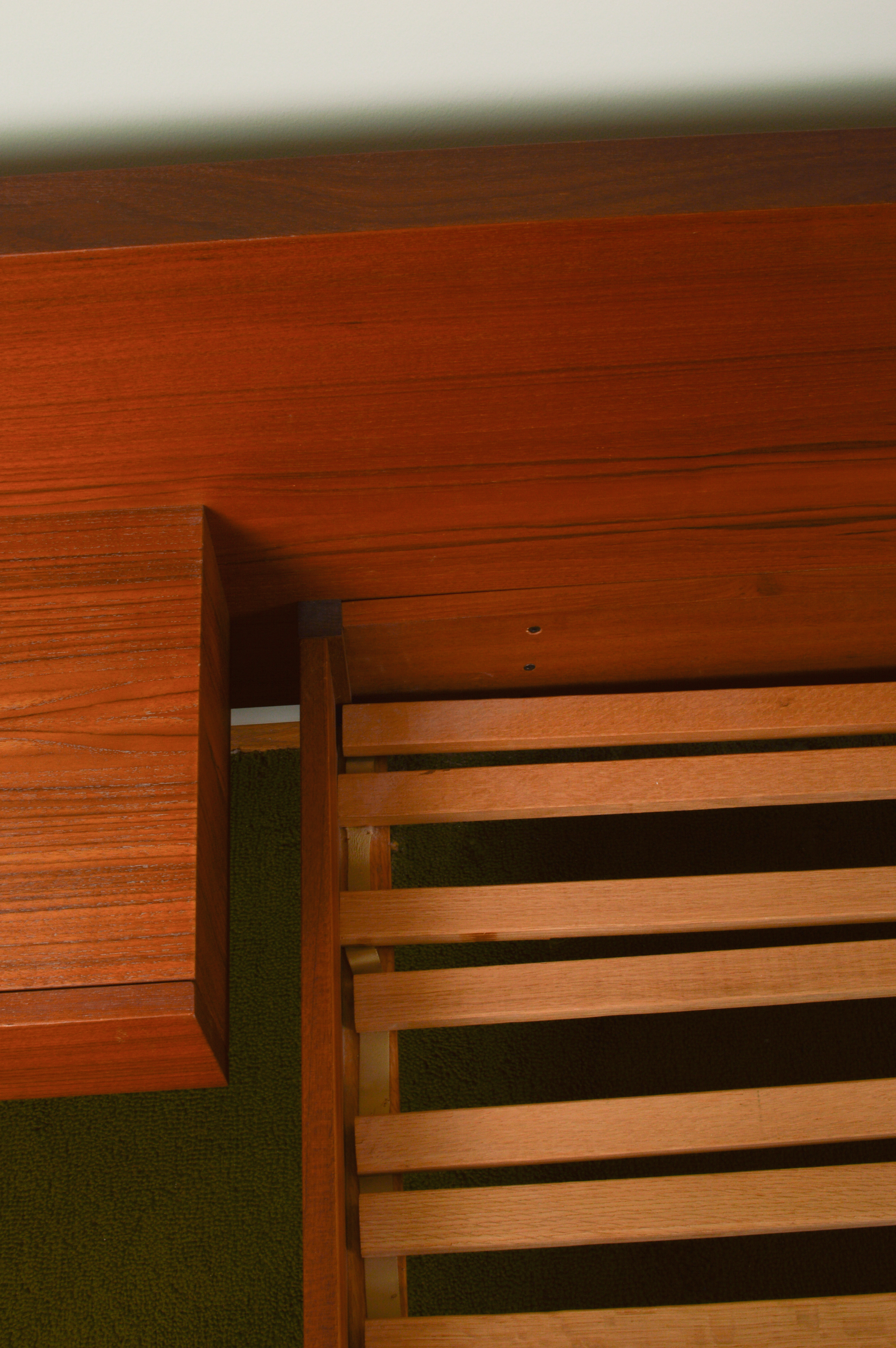 Danish Modern Queen Size Bed Frame With Floating Nightstands