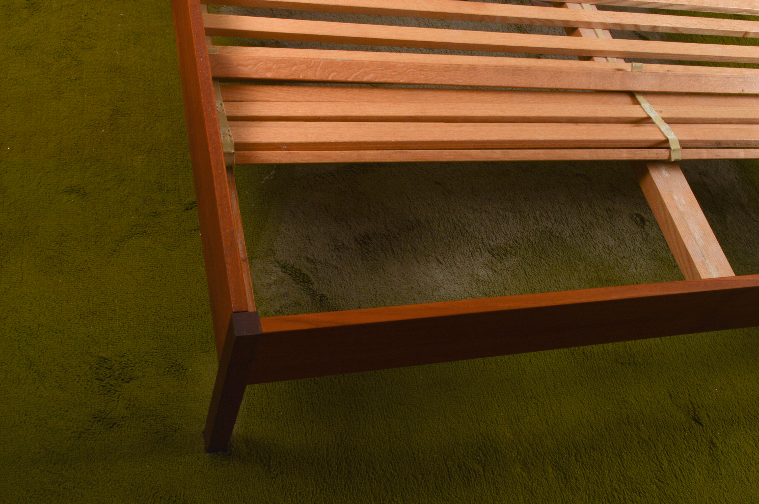 Danish Modern Queen Size Bed Frame With Floating Nightstands