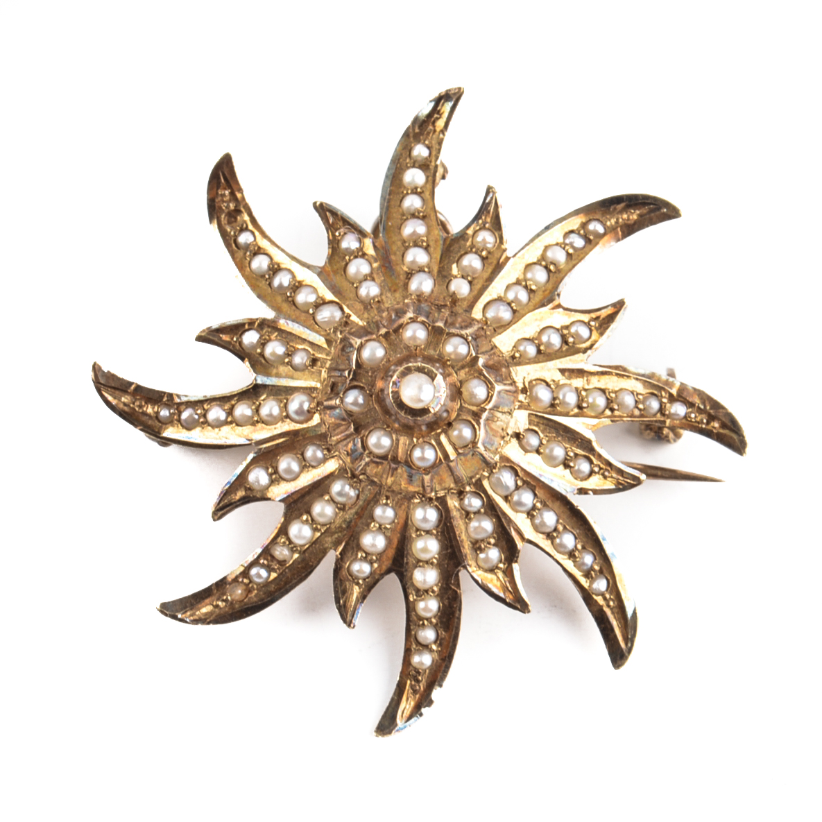 Vintage 14K Yellow Gold and Seed Pearl Brooch Pendant