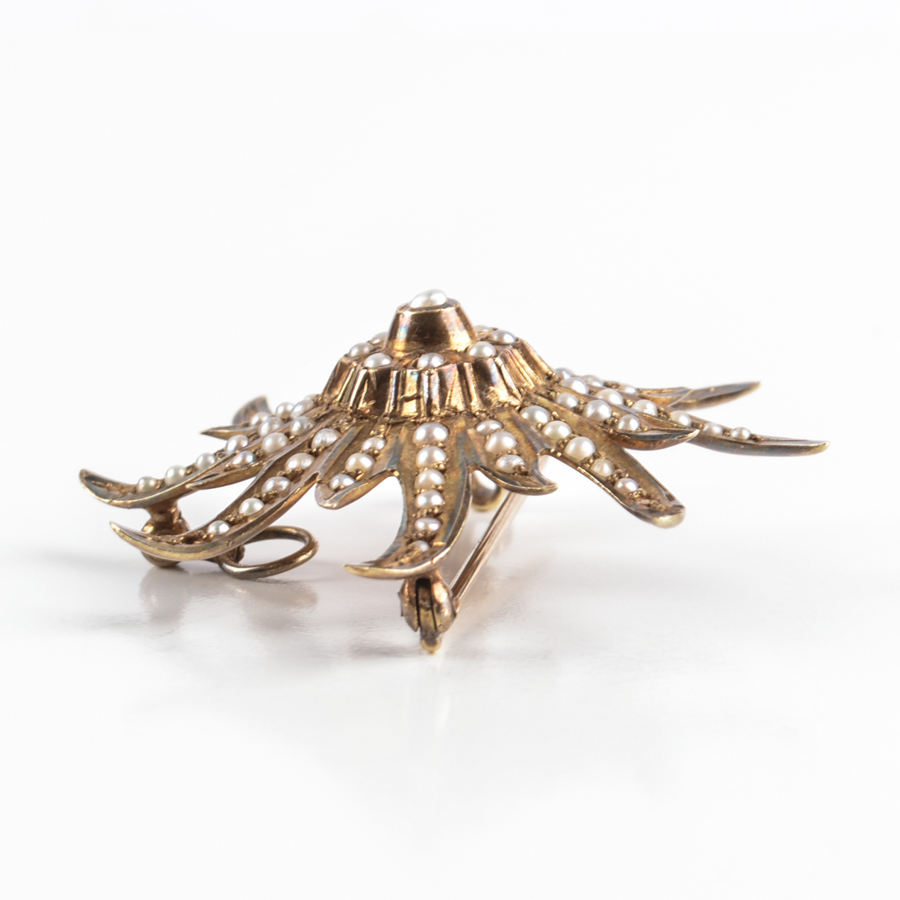 Vintage 14K Yellow Gold and Seed Pearl Brooch Pendant