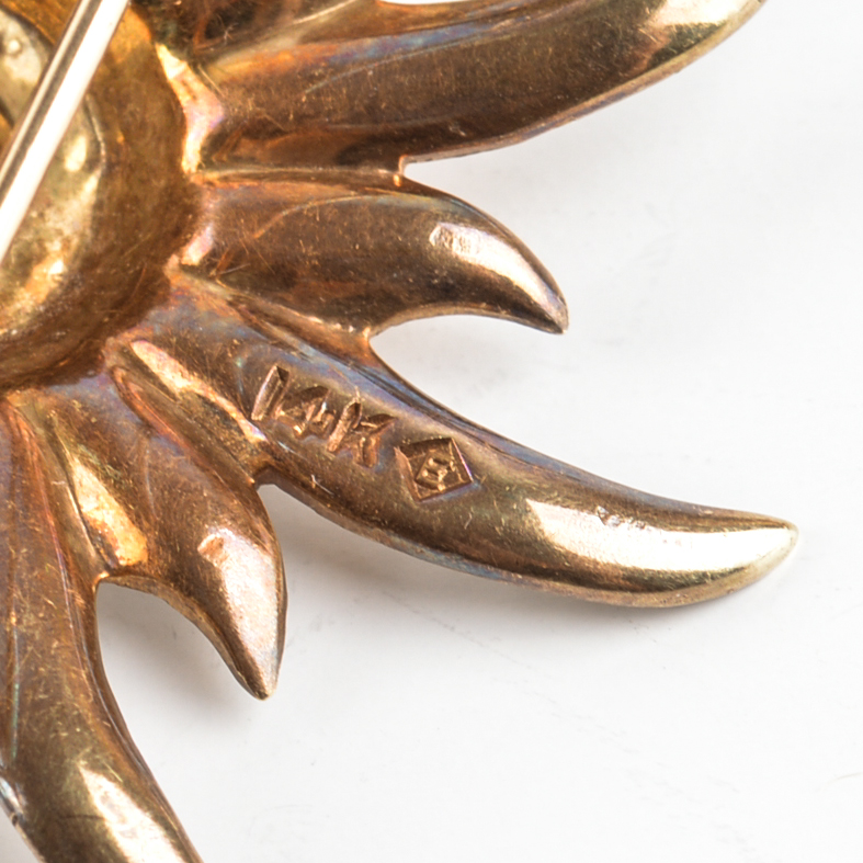 Vintage 14K Yellow Gold and Seed Pearl Brooch Pendant