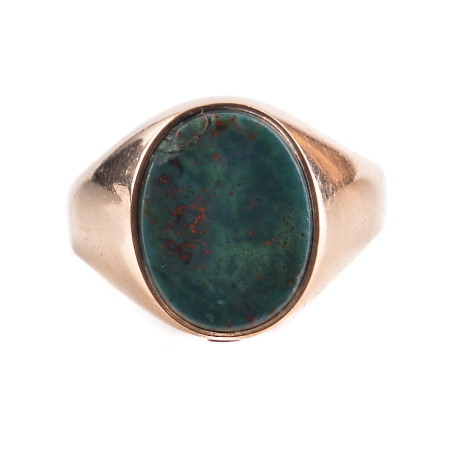 Vintage 10K Yellow Gold Bloodstone Signet Ring