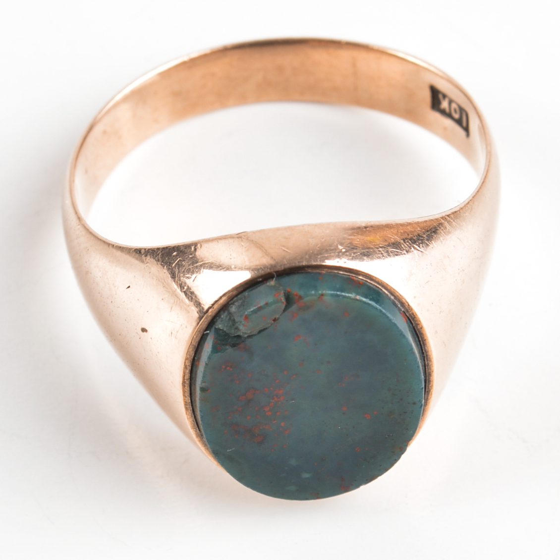 Vintage 10K Yellow Gold Bloodstone Signet Ring
