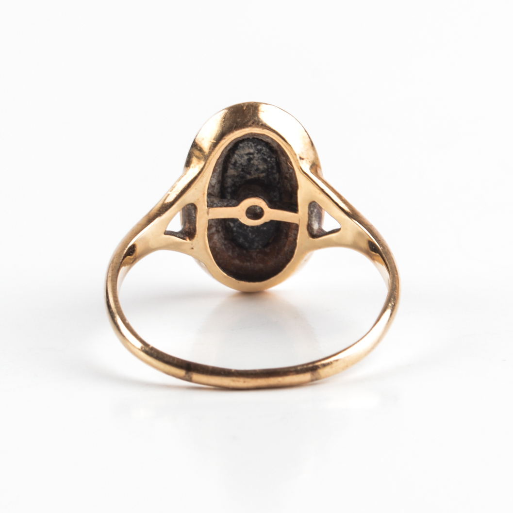 Vintage 14K Yellow Gold Black Onyx and Seed Pearl Ring