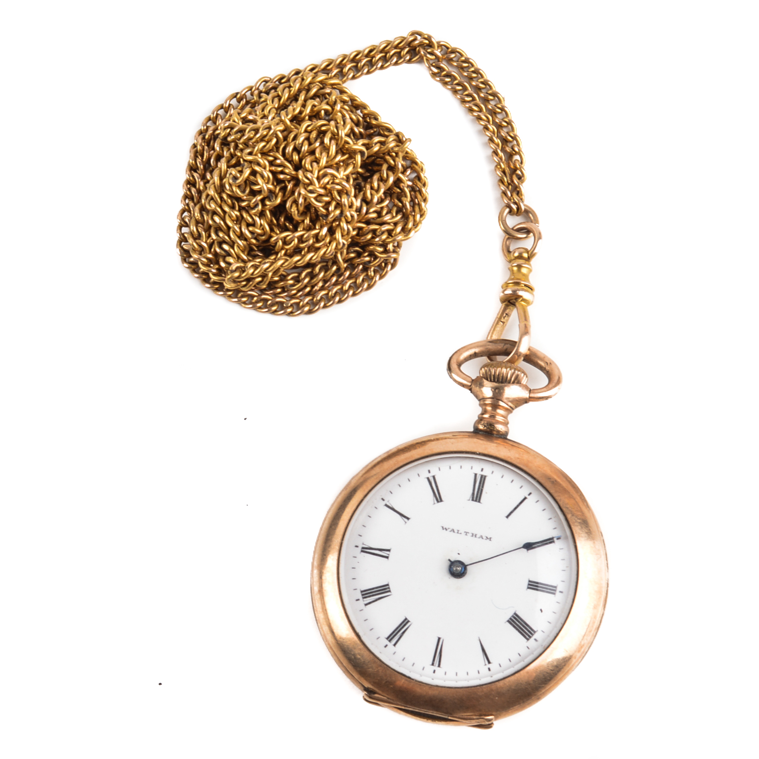 Antique Waltham Gold Filled Pocket Watch and 50" 14K Yellow Gold Chain