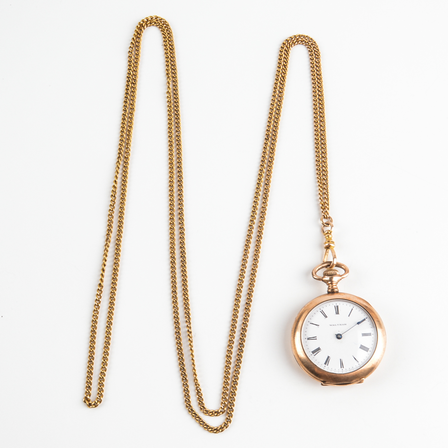 Antique Waltham Gold Filled Pocket Watch and 50" 14K Yellow Gold Chain