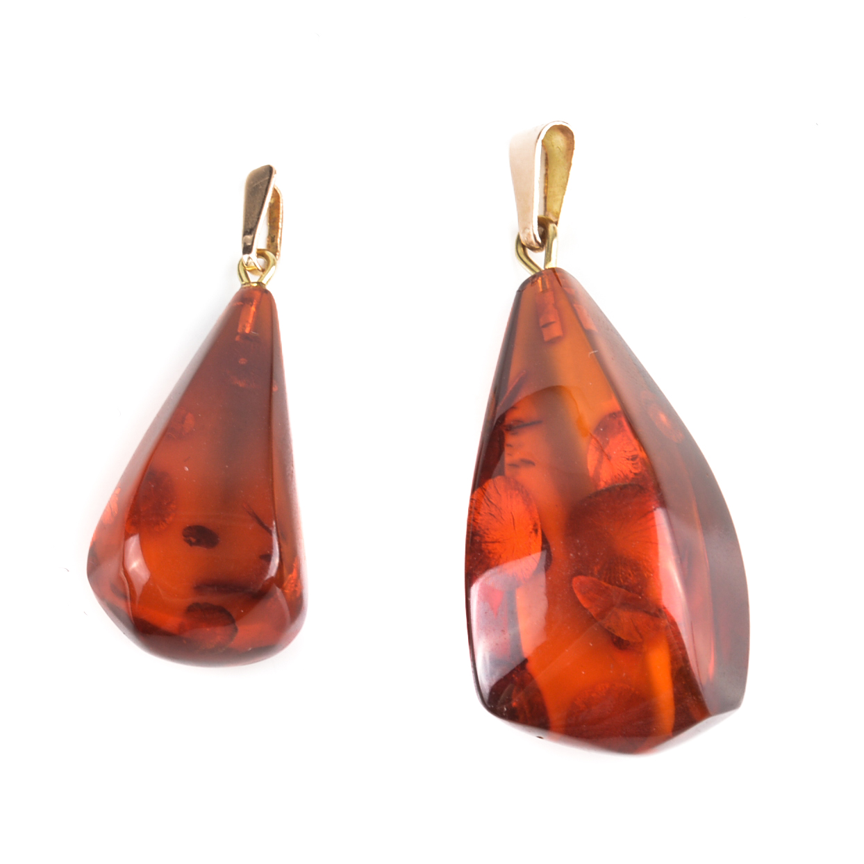 14K Yellow Gold and Amber Pendants