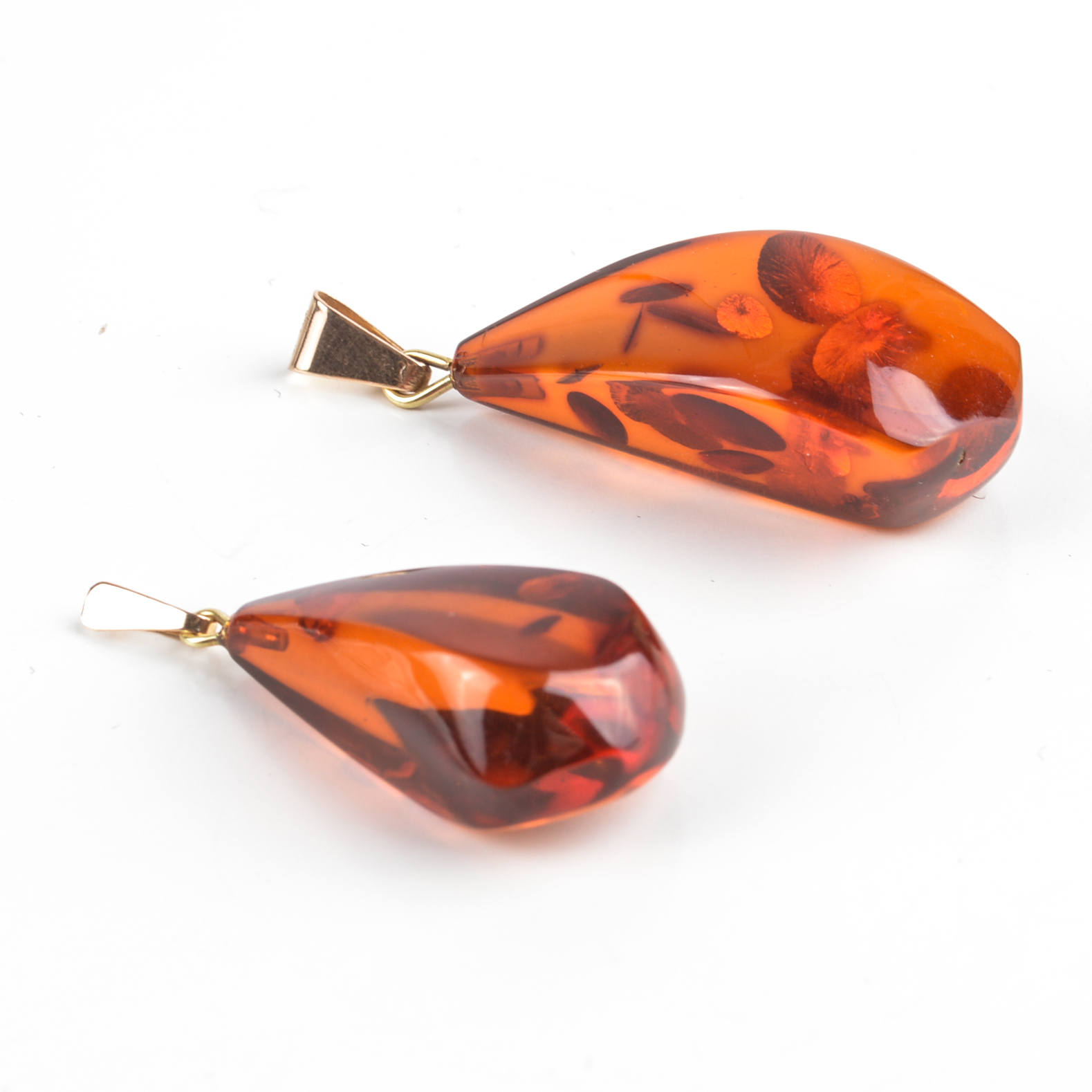 14K Yellow Gold and Amber Pendants