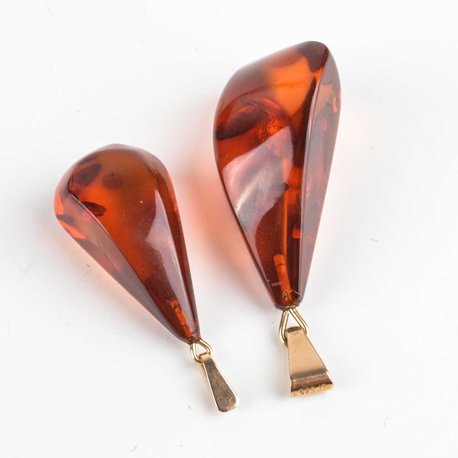 14K Yellow Gold and Amber Pendants