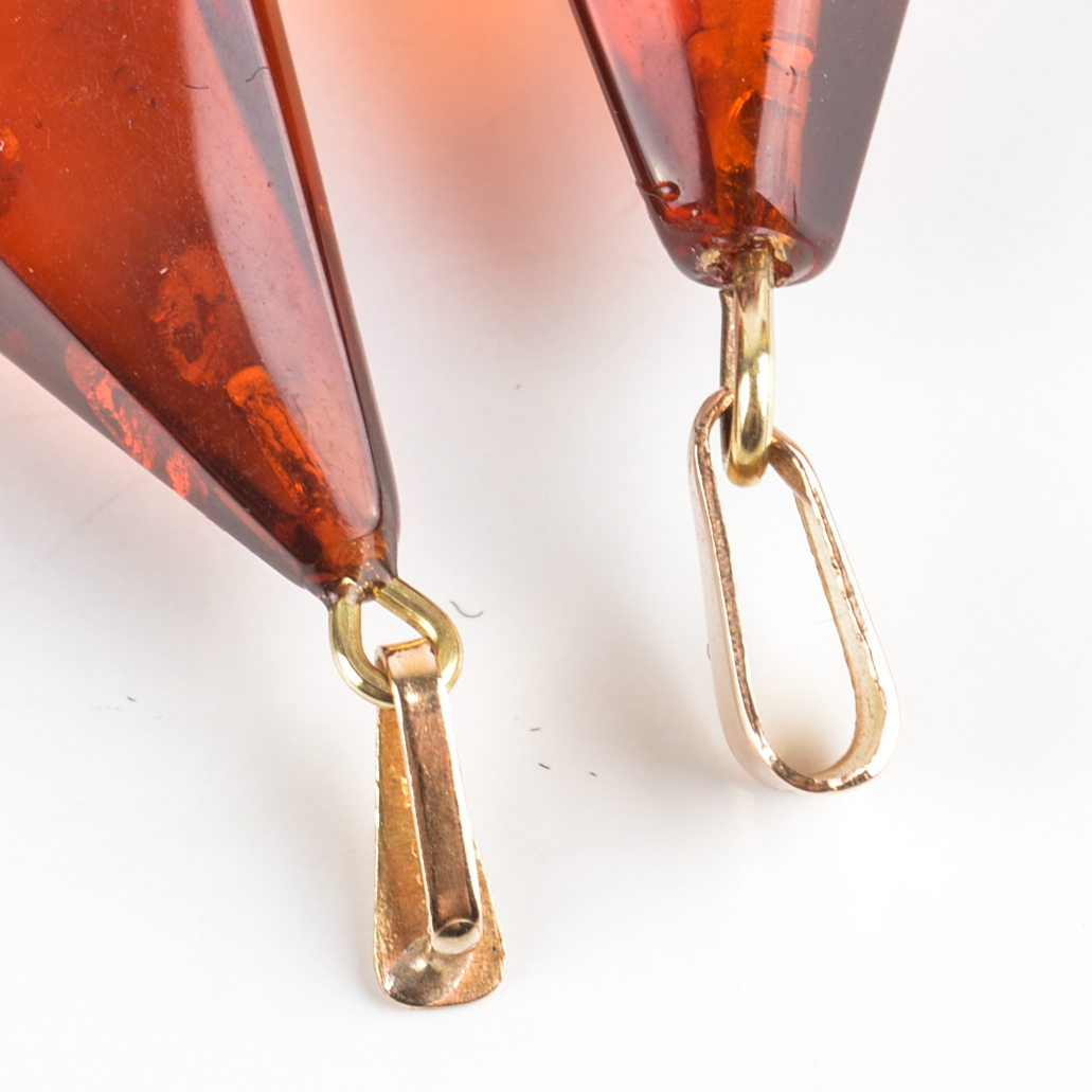 14K Yellow Gold and Amber Pendants