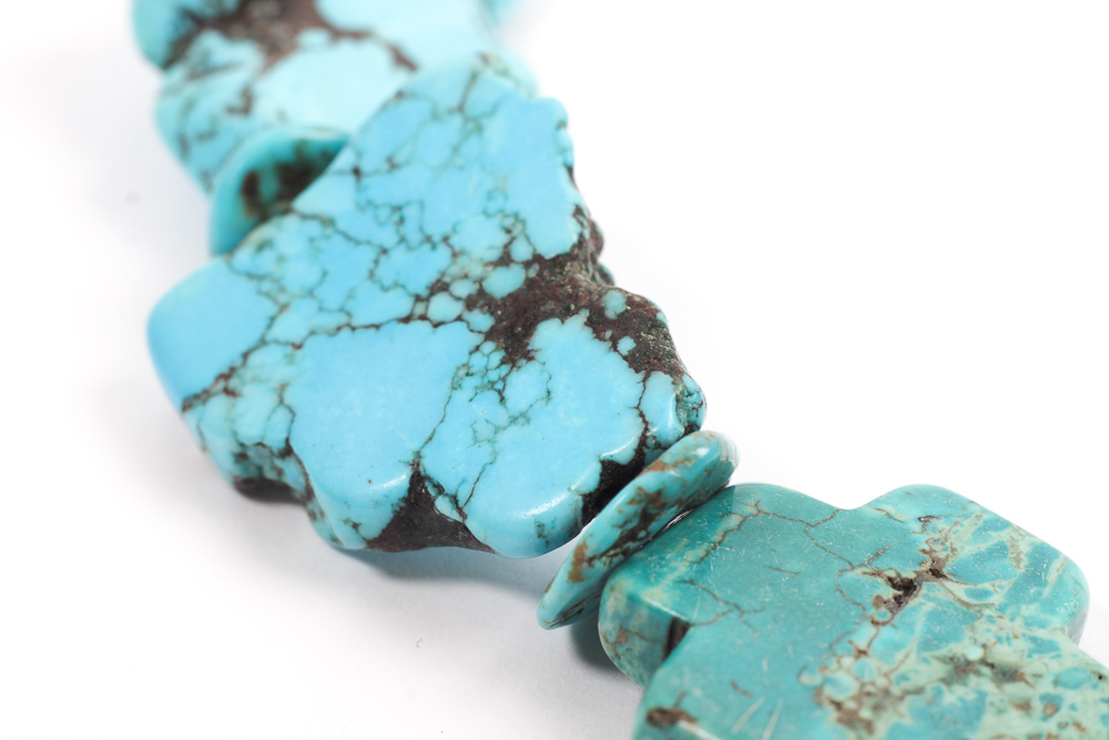 Turquoise Necklace and Sterling Silver and 14K Gold Earrings