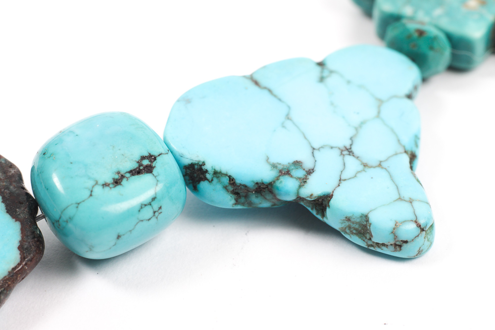 Turquoise Necklace and Sterling Silver and 14K Gold Earrings