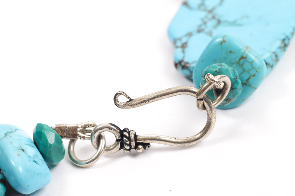 Turquoise Necklace and Sterling Silver and 14K Gold Earrings