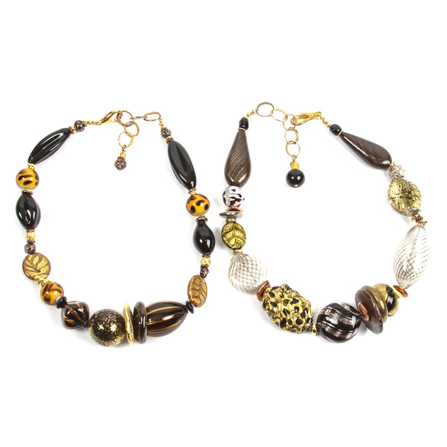 Gold Tone Necklaces with Venetian Glass Beads