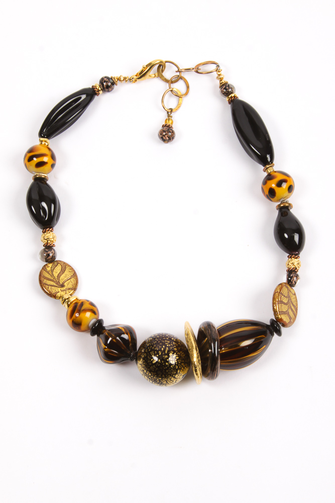 Gold Tone Necklaces with Venetian Glass Beads