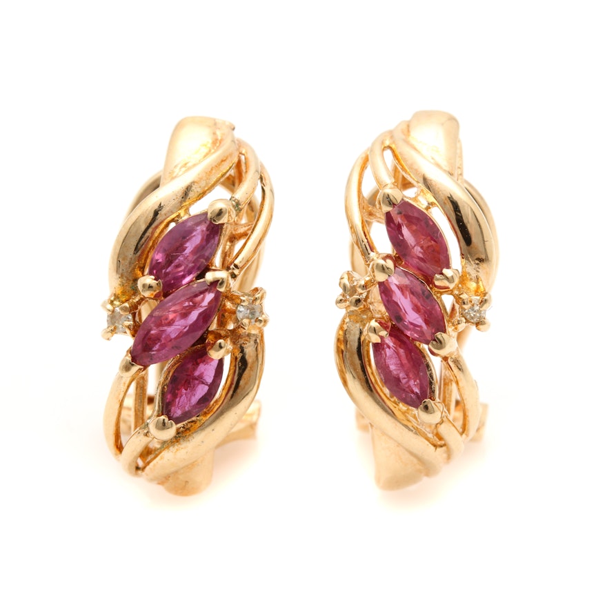 14K Yellow Gold Ruby and Diamond Earrings