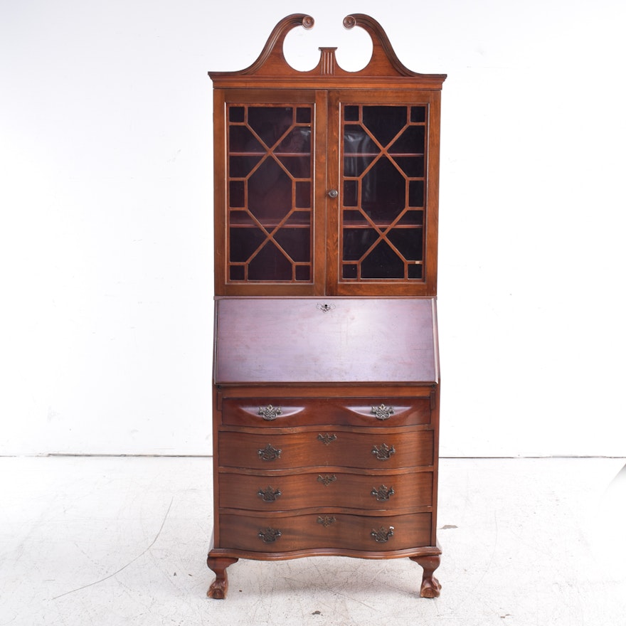 Vintage Mahogany Chippendale Style Secretary Desk