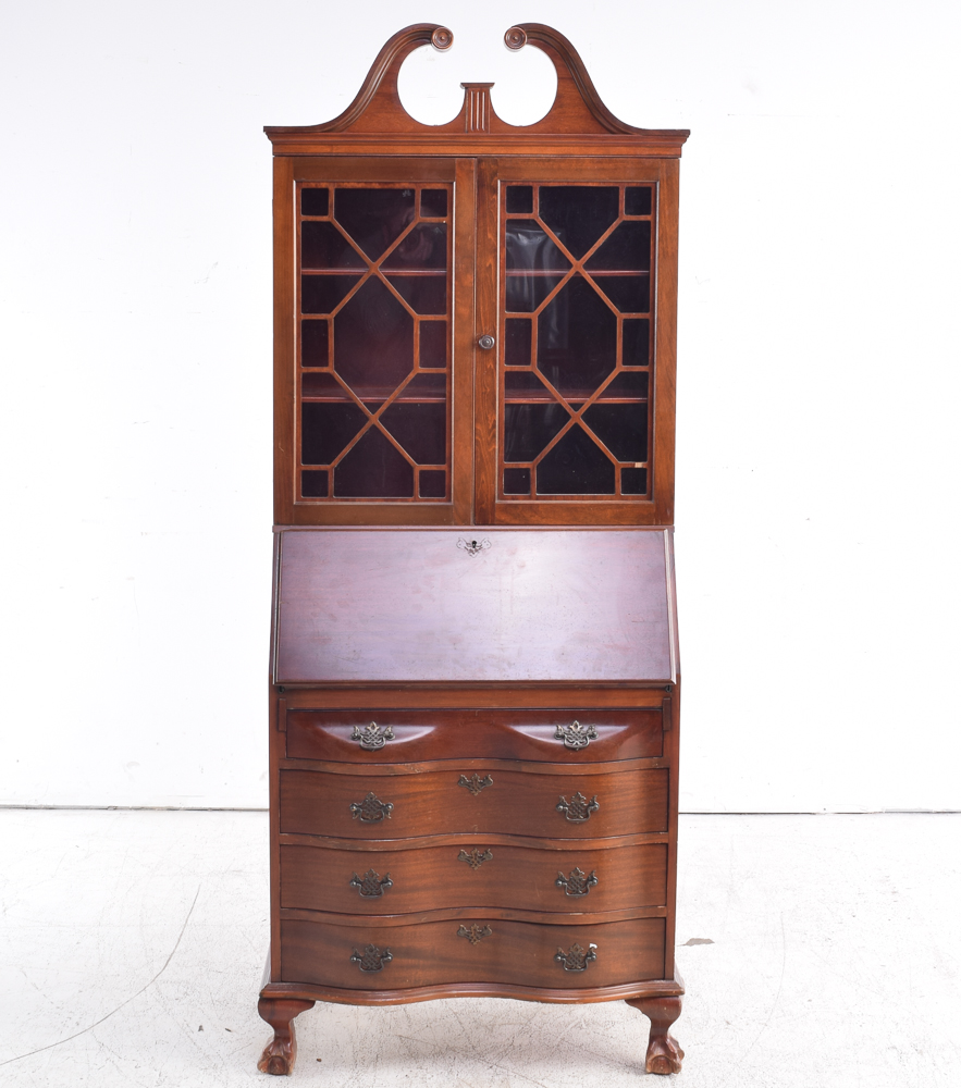 Vintage Mahogany Chippendale Style Secretary Desk