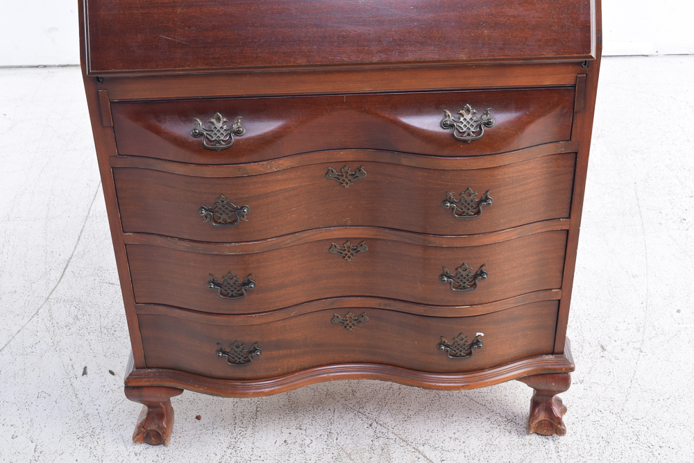 Vintage Mahogany Chippendale Style Secretary Desk