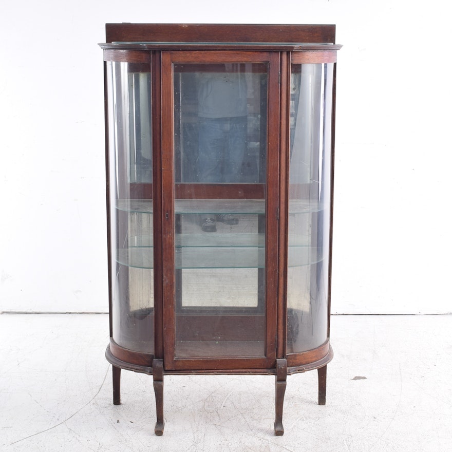 Vintage Oak Demilune Curio Cabinet