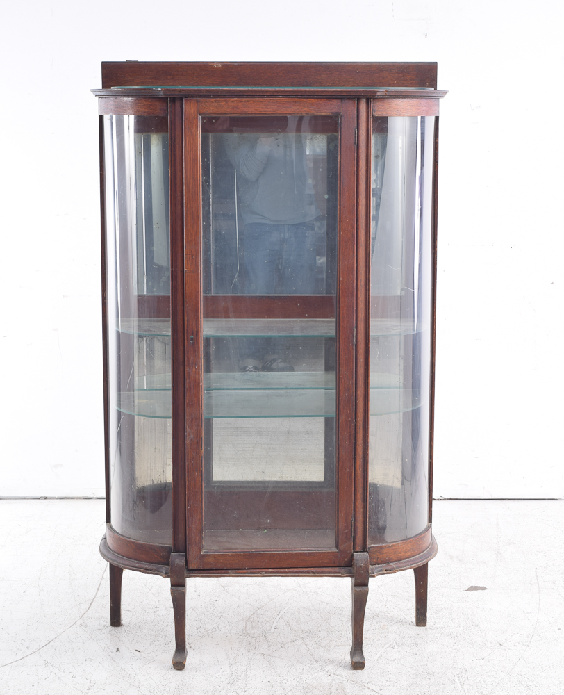 Vintage Oak Demilune Curio Cabinet