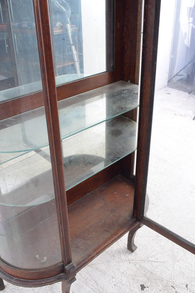 Vintage Oak Demilune Curio Cabinet