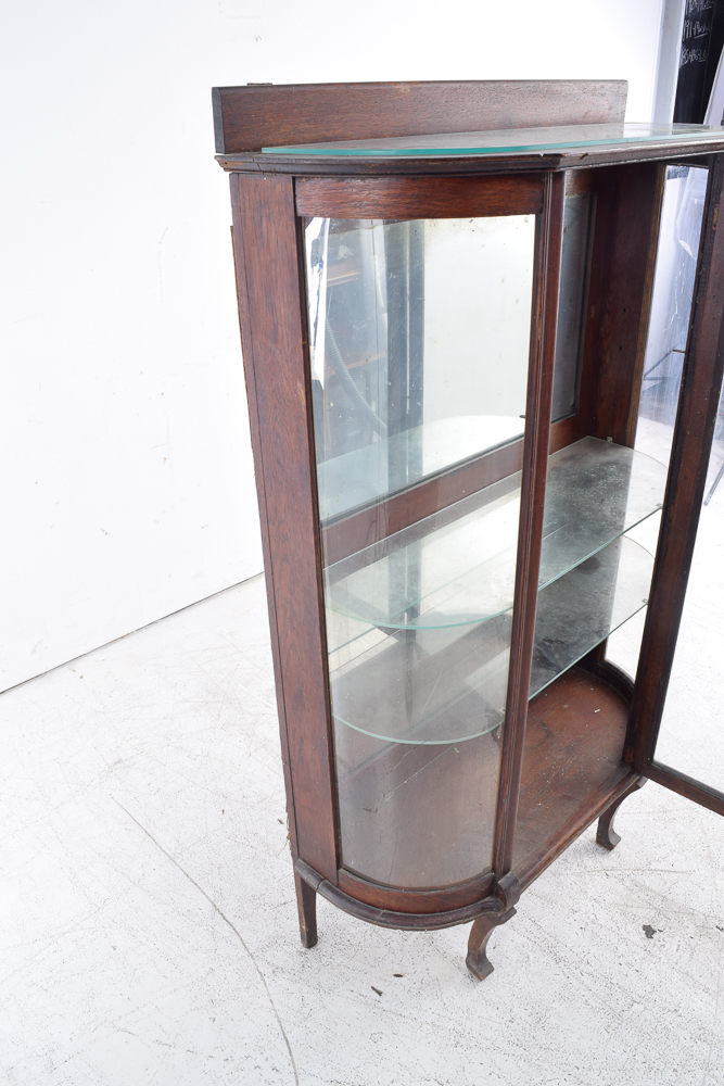 Vintage Oak Demilune Curio Cabinet